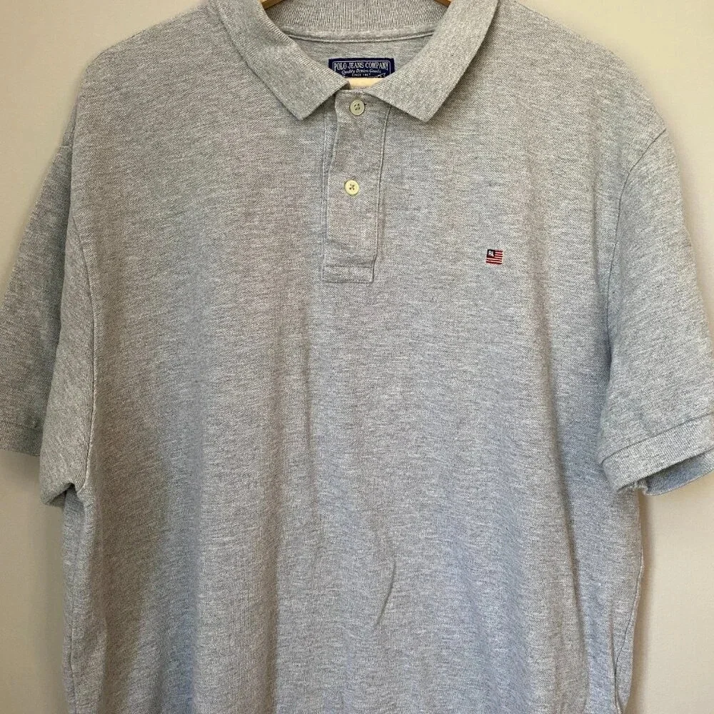 Ralph Lauren Polo Jeans Co. Mens Size XL Short Sleeve Cotton Polo Shirt in Gray
